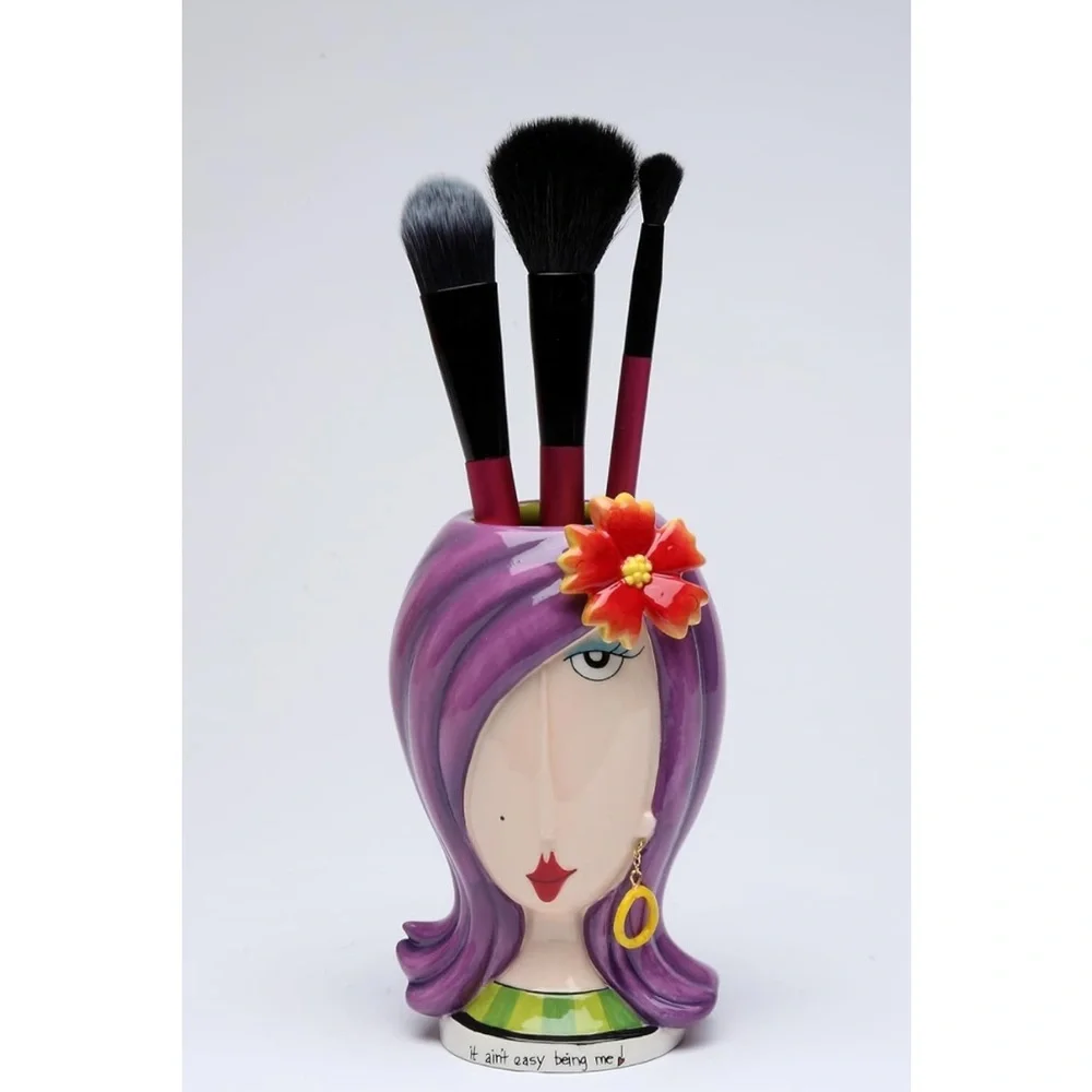 StealStreet Purple Ceramic Makeup Brushes Holder Vase